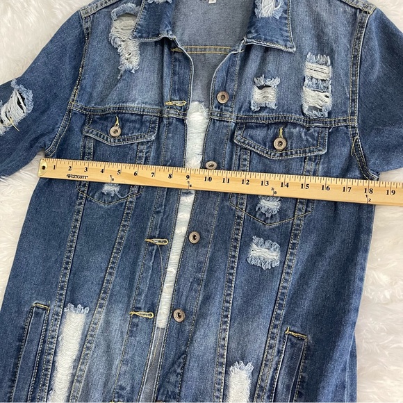 Cherry Koko Denim Distressed Knee length Coat Women’s Small Medium Wash - Picture 6 of 7
